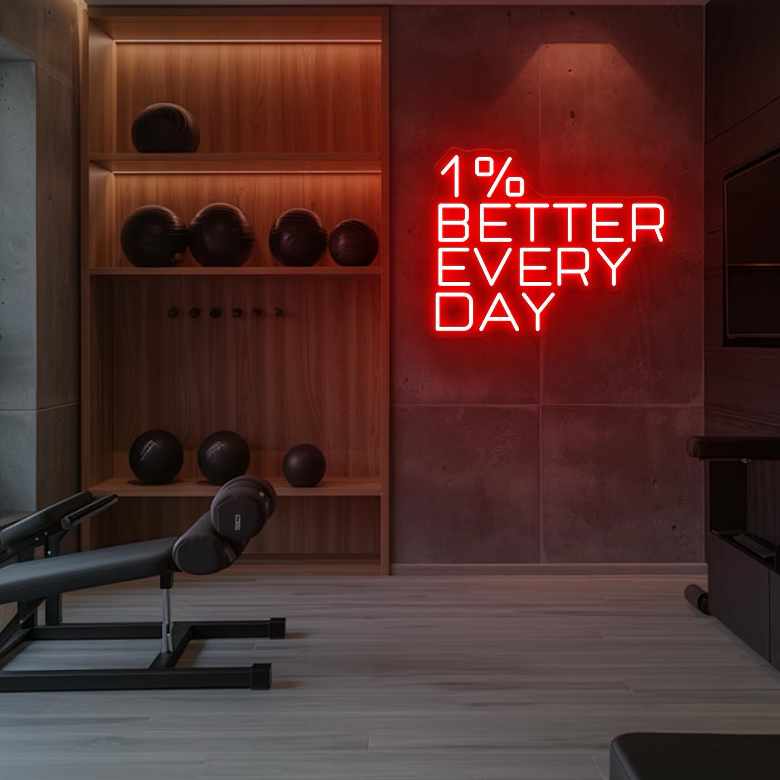 Home Gym Neon Sign - Neonowa tablica „1% lepiej każdego dnia”,